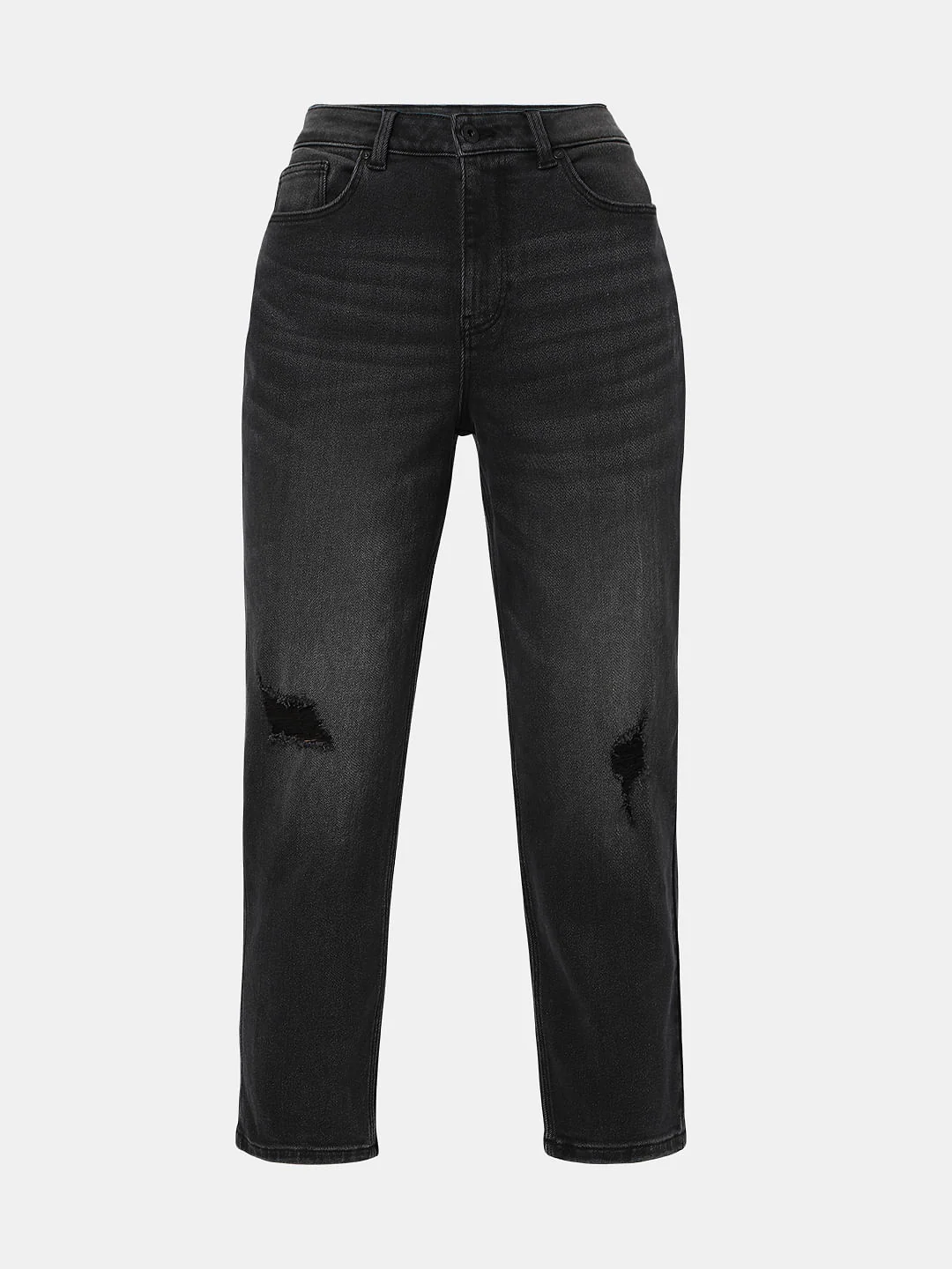 Charcoal Grey High Rise Distressed Mom Fit Jeans - Image 7