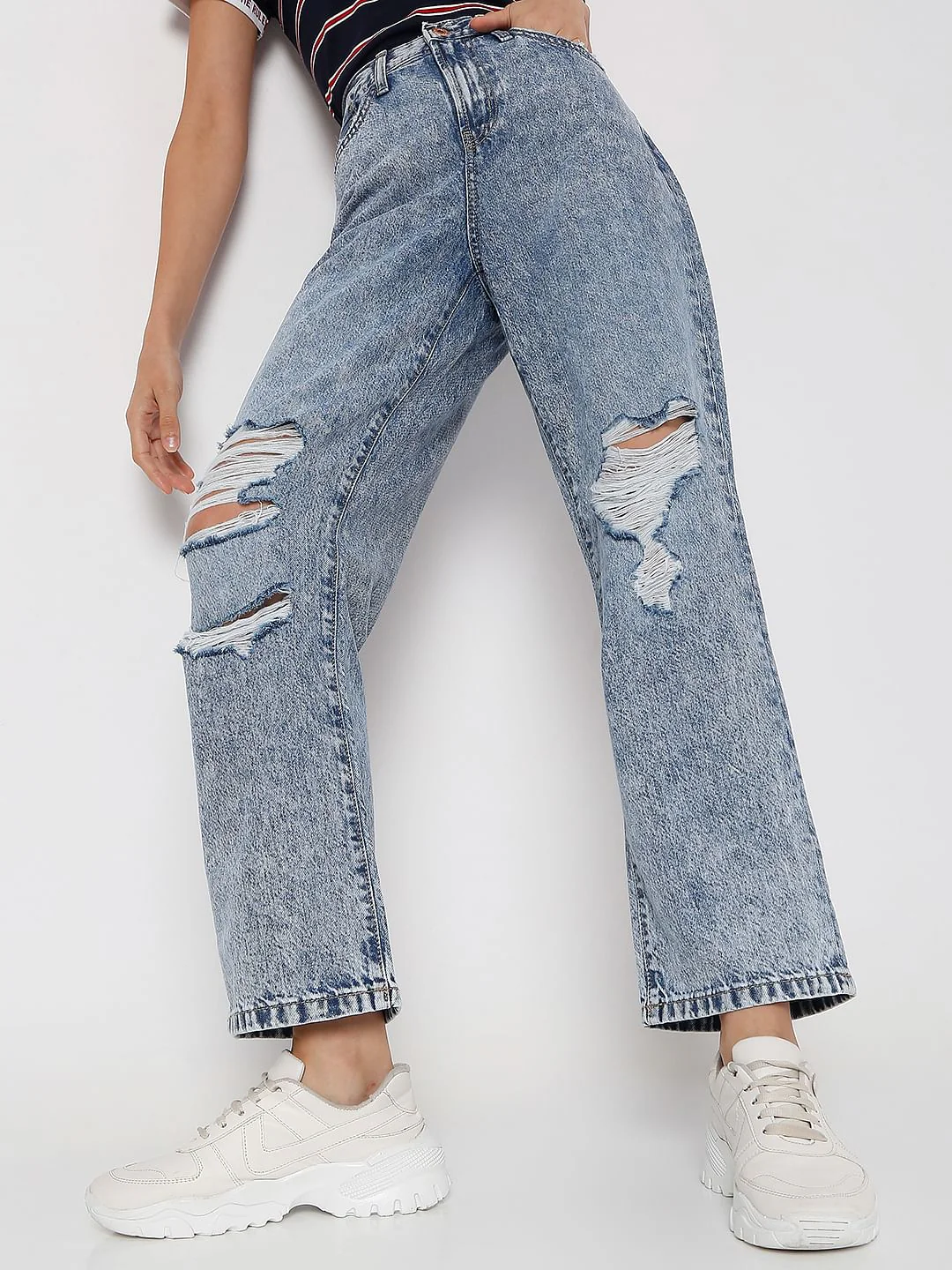 Blue High Rise Washed Boyfriend Jeans - Image 2