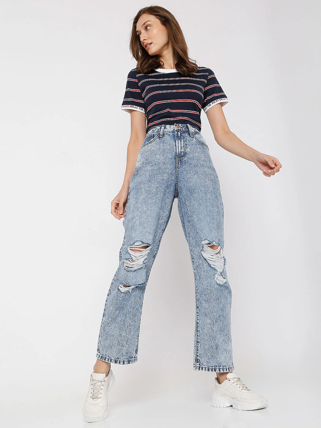 Blue High Rise Washed Boyfriend Jeans - Image 6