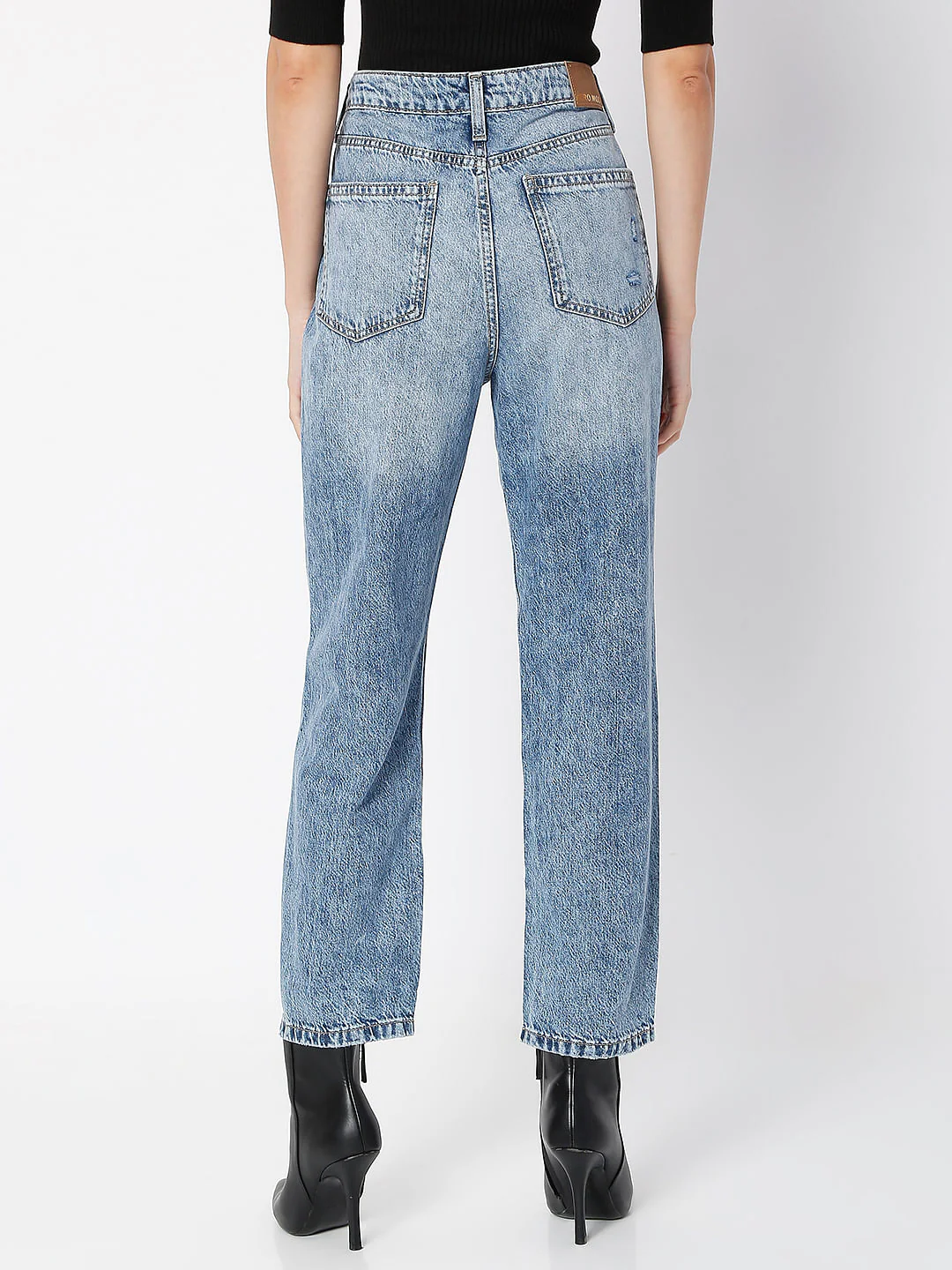Blue High Rise Distressed Jade Straight Fit Jeans - Image 4