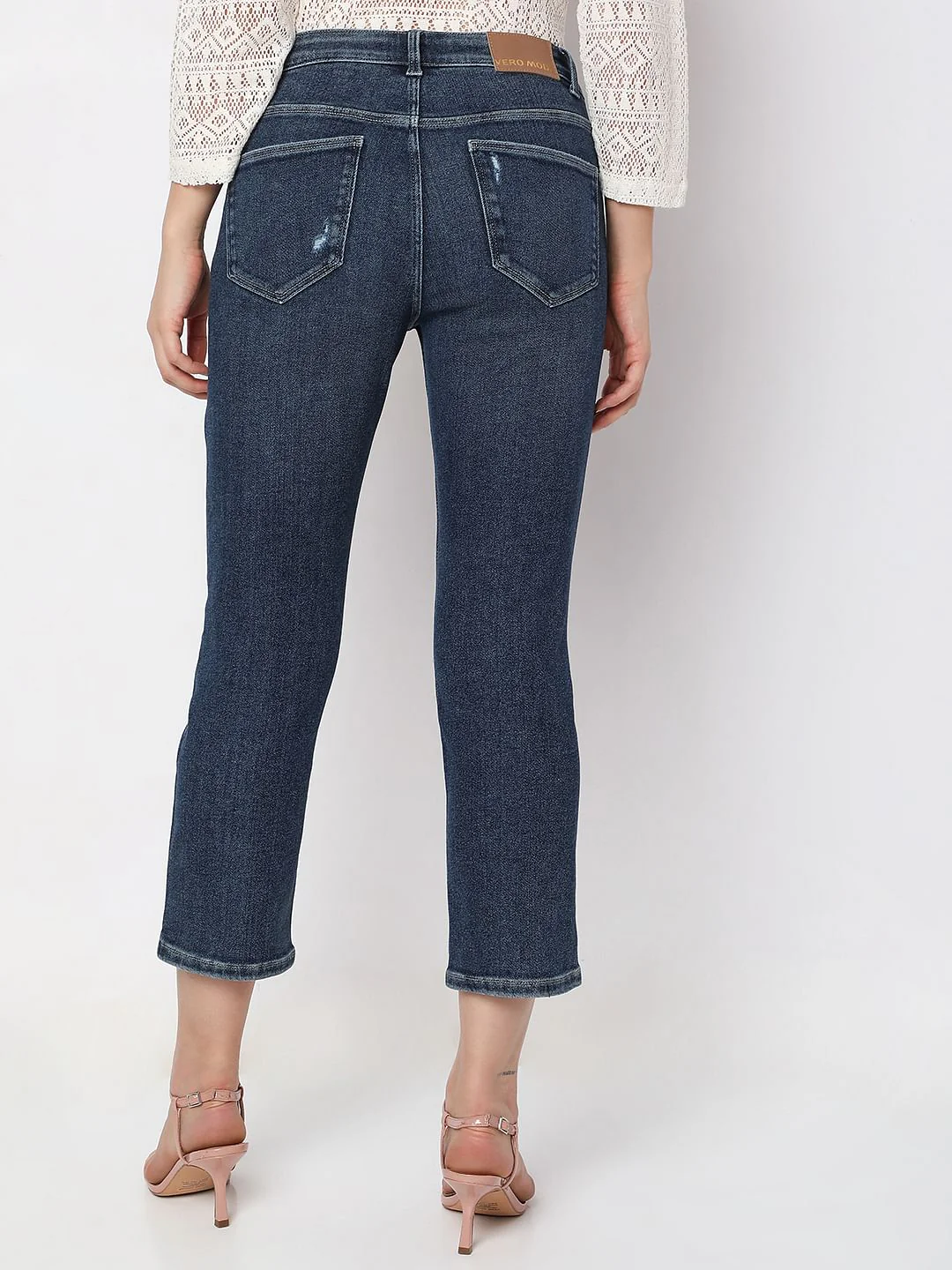 Blue High Rise Distressed Jade Straight Fit Jeans - Image 4