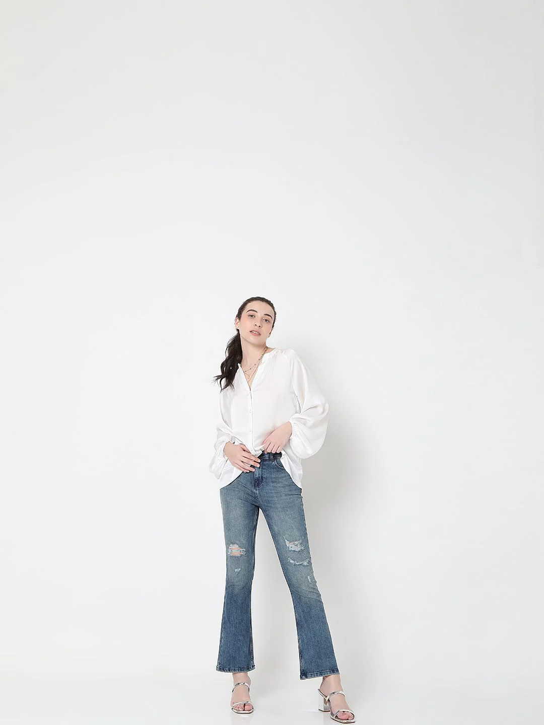 Blue High Rise Distressed Petra Bootcut Jeans