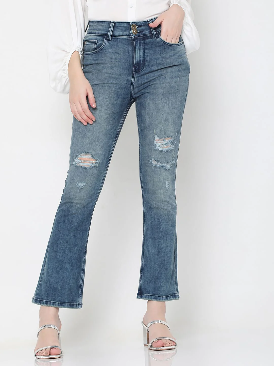 Blue High Rise Distressed Petra Bootcut Jeans - Image 2