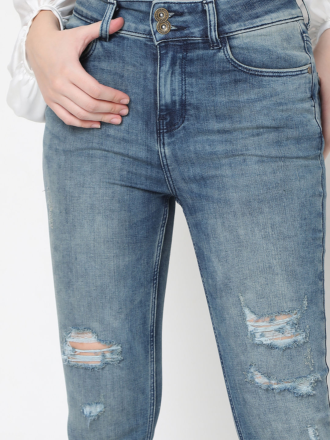 Blue High Rise Distressed Petra Bootcut Jeans - Image 6