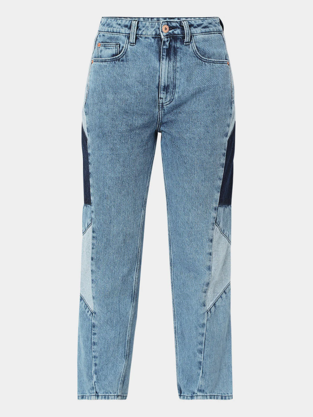 Blue High Rise Cut & Sew Panel Mom Fit Jeans - Image 7