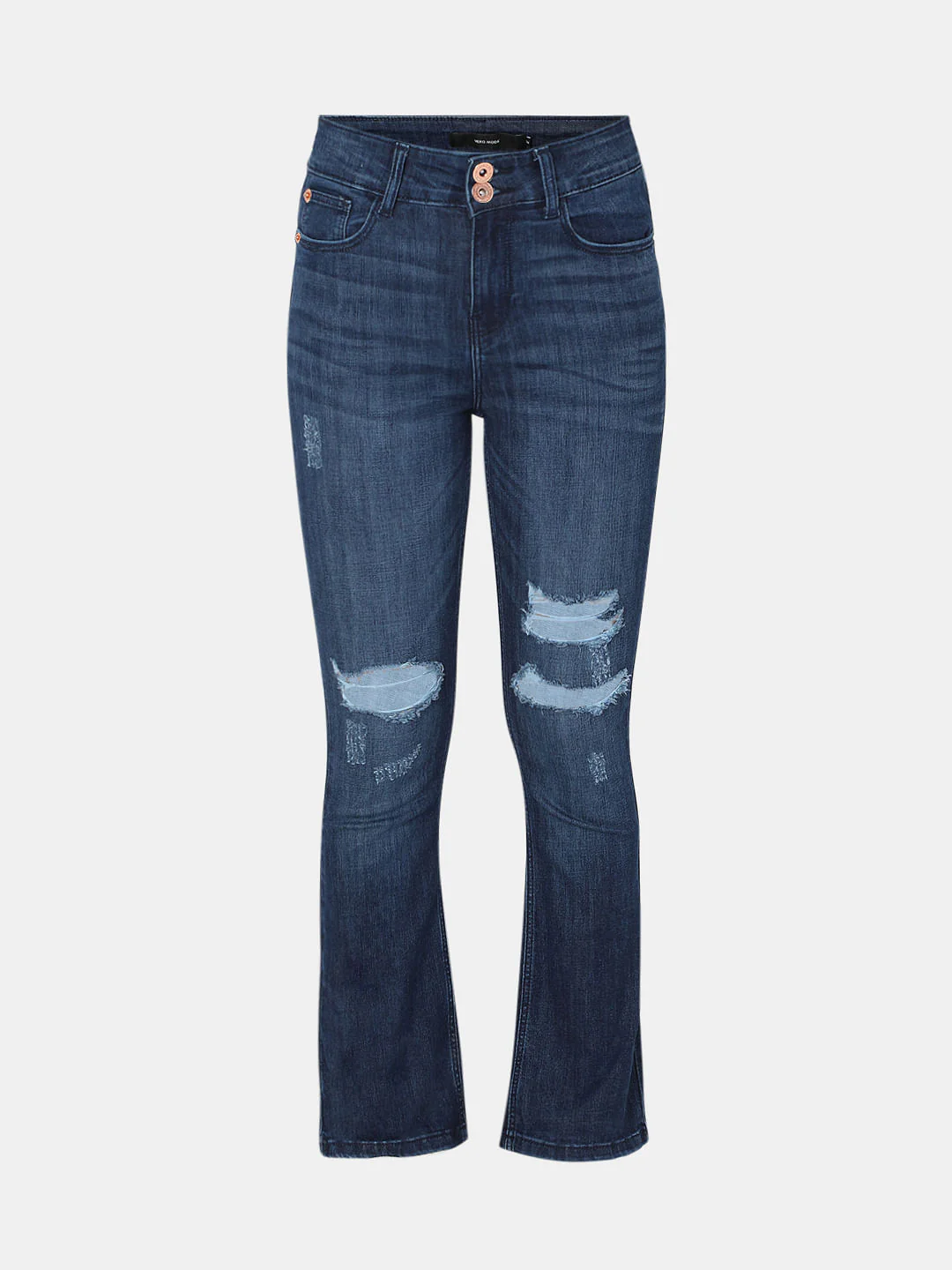 Dark Blue High Rise Distressed Petra Bootcut Jeans - Image 7