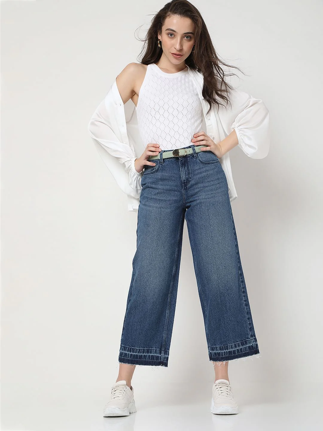 Blue Raw-Edge Zoey Wide-Leg Jeans