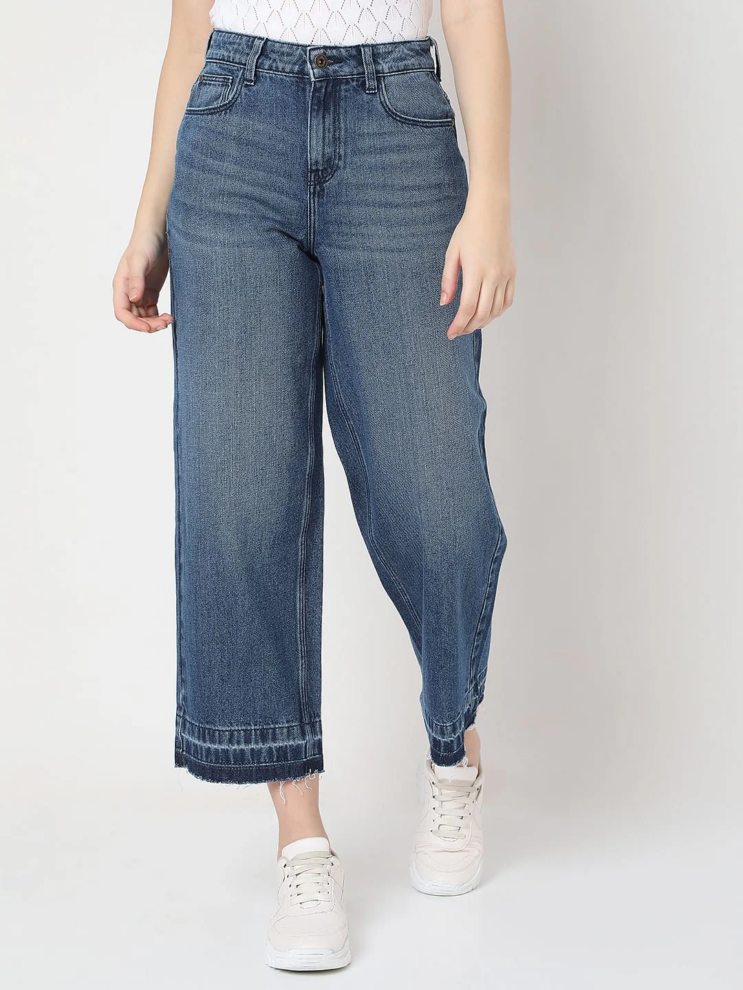 Blue Raw-Edge Zoey Wide-Leg Jeans - Image 2