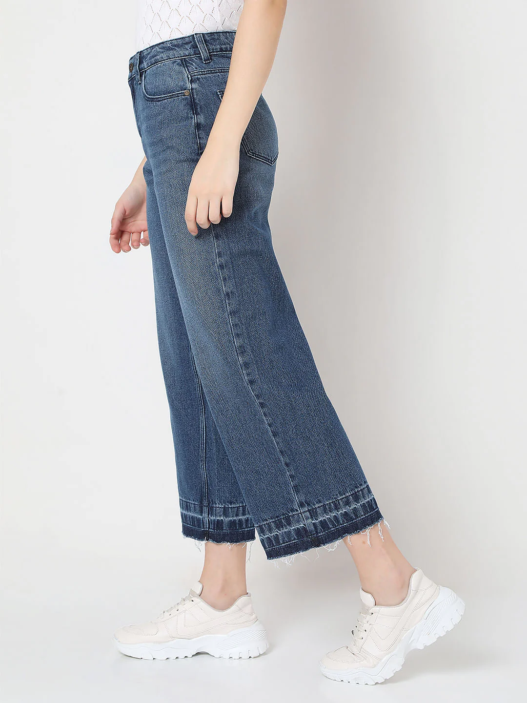 Blue Raw-Edge Zoey Wide-Leg Jeans - Image 3