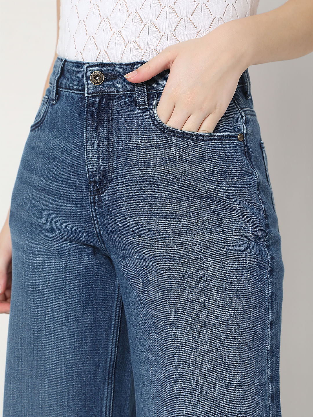 Blue Raw-Edge Zoey Wide-Leg Jeans - Image 5
