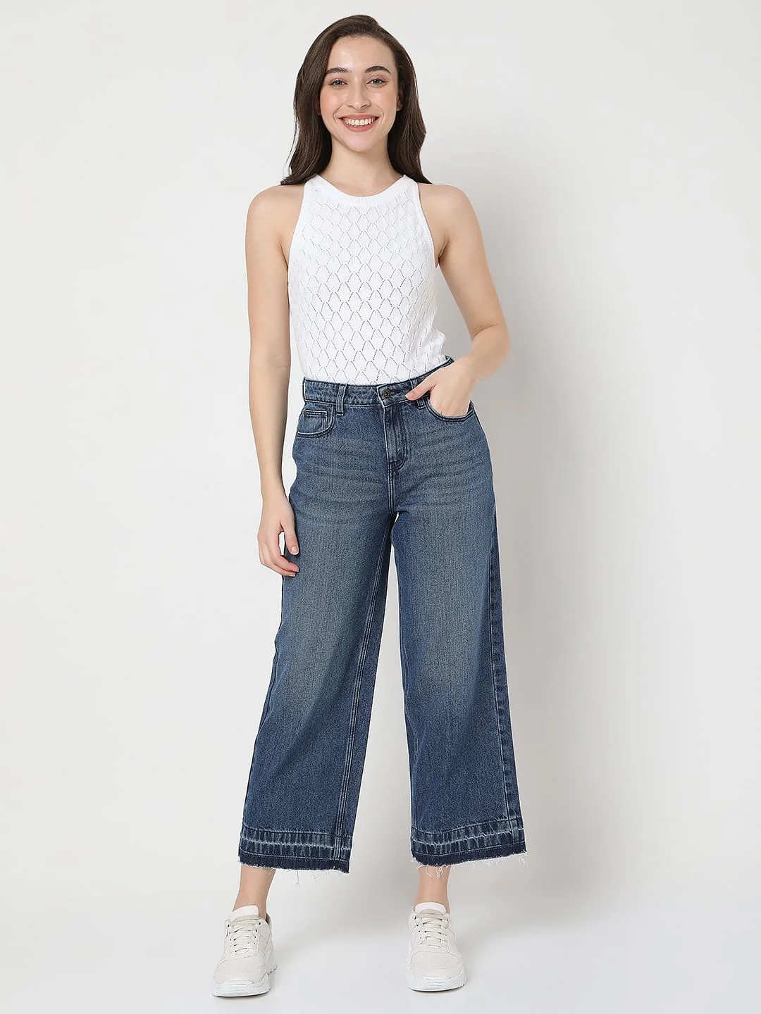 Blue Raw-Edge Zoey Wide-Leg Jeans - Image 6