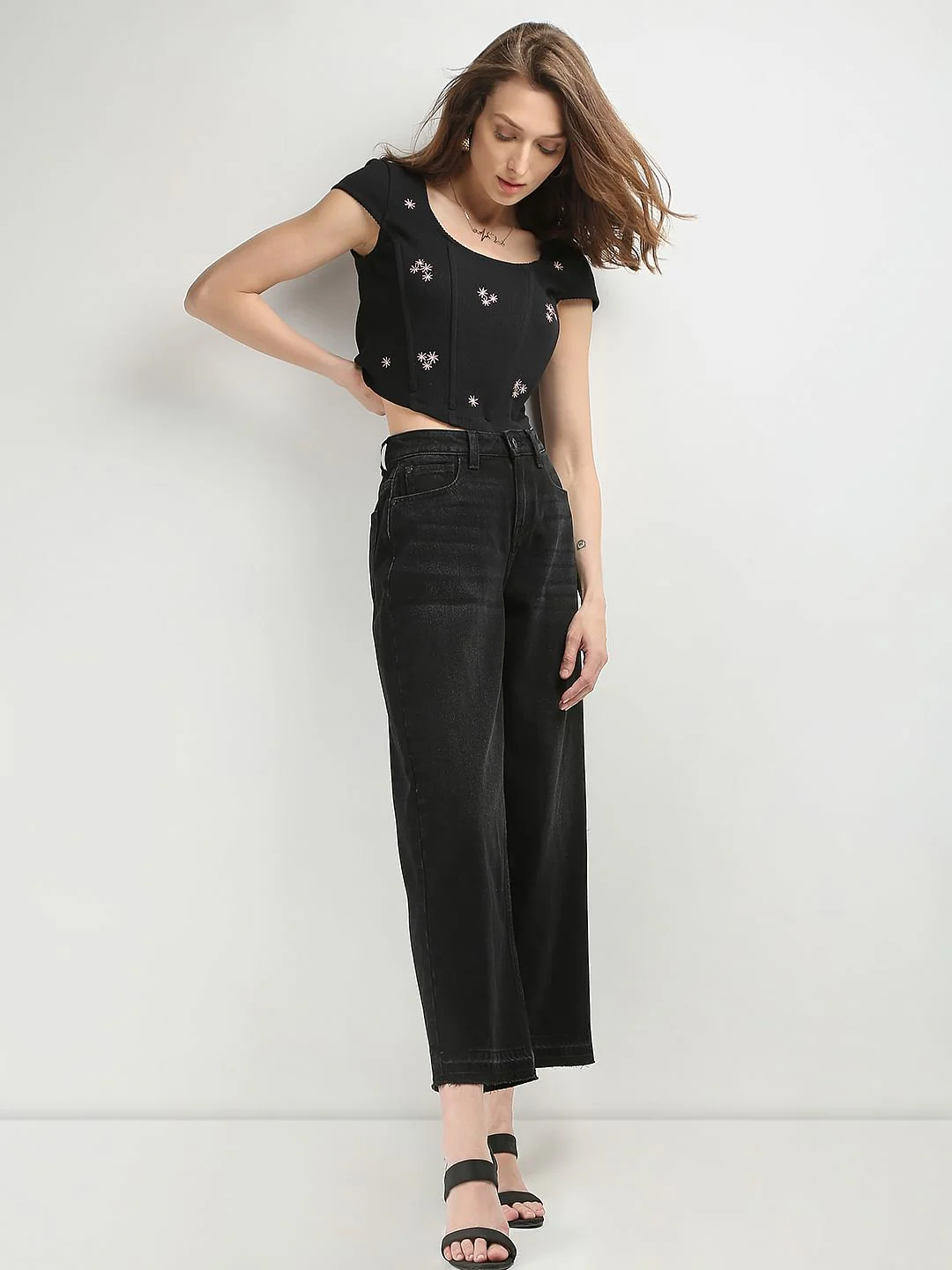 Black High Rise Wide Leg Jeans