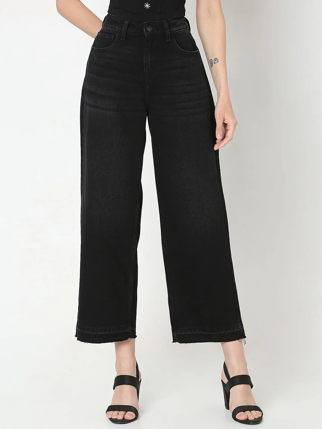 Black High Rise Wide Leg Jeans - Image 2