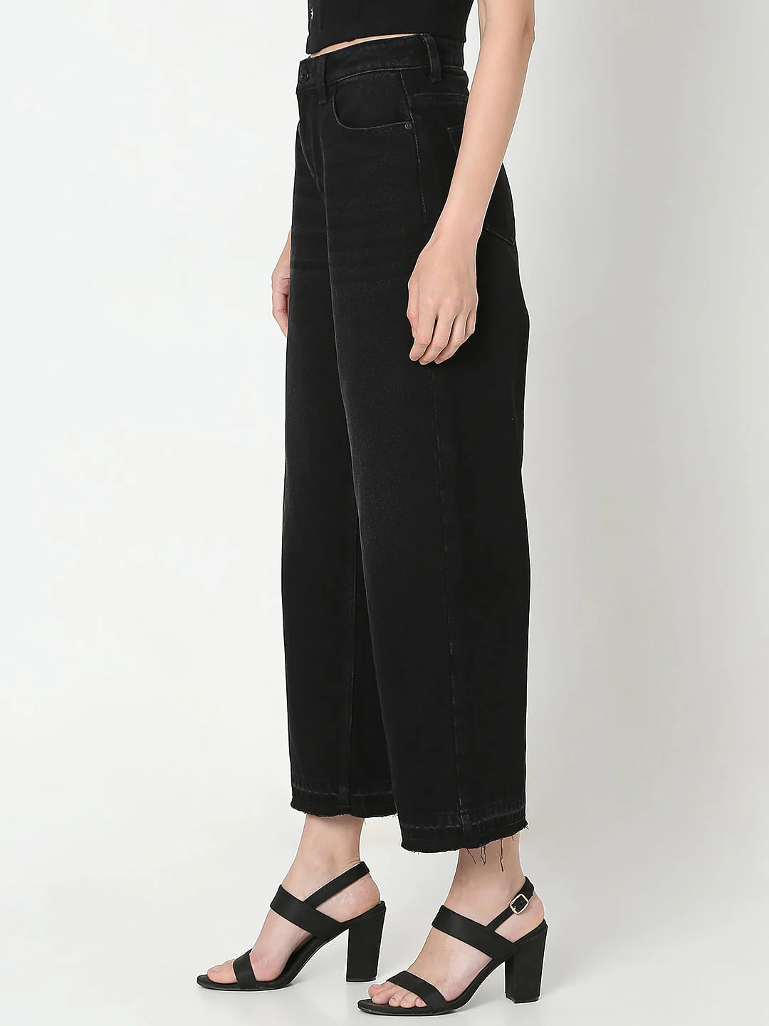 Black High Rise Wide Leg Jeans - Image 3