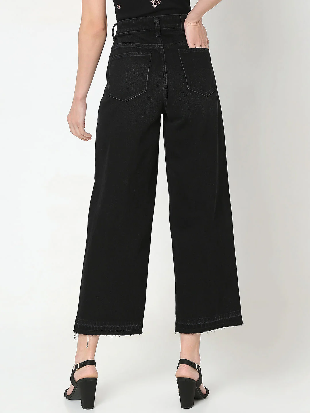 Black High Rise Wide Leg Jeans - Image 4