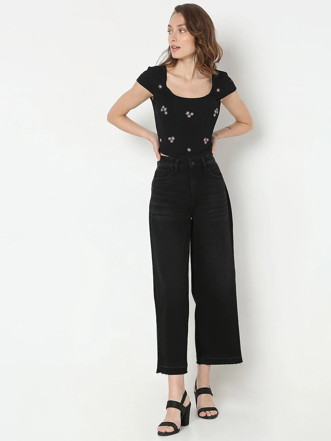 Black High Rise Wide Leg Jeans - Image 5