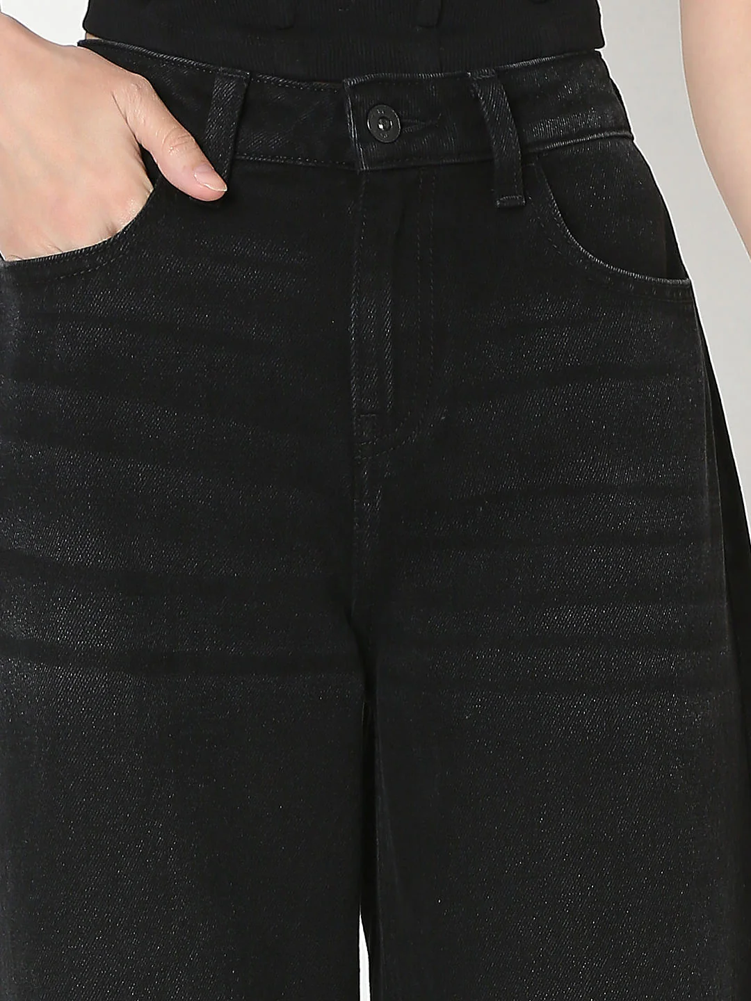 Black High Rise Wide Leg Jeans - Image 6