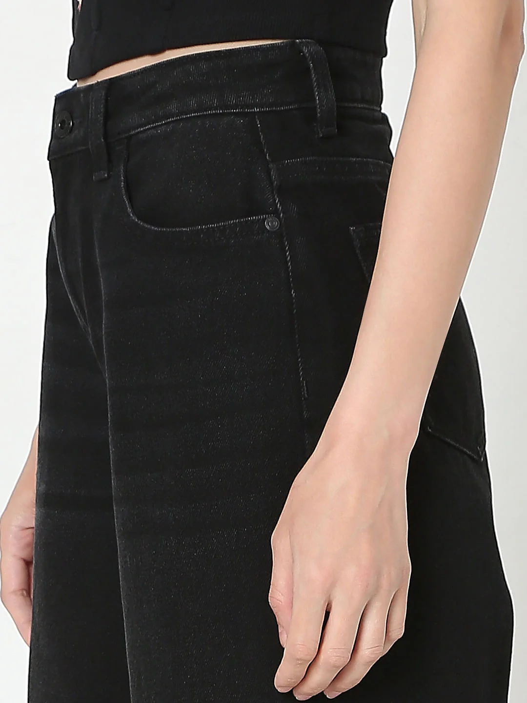 Black High Rise Wide Leg Jeans - Image 8