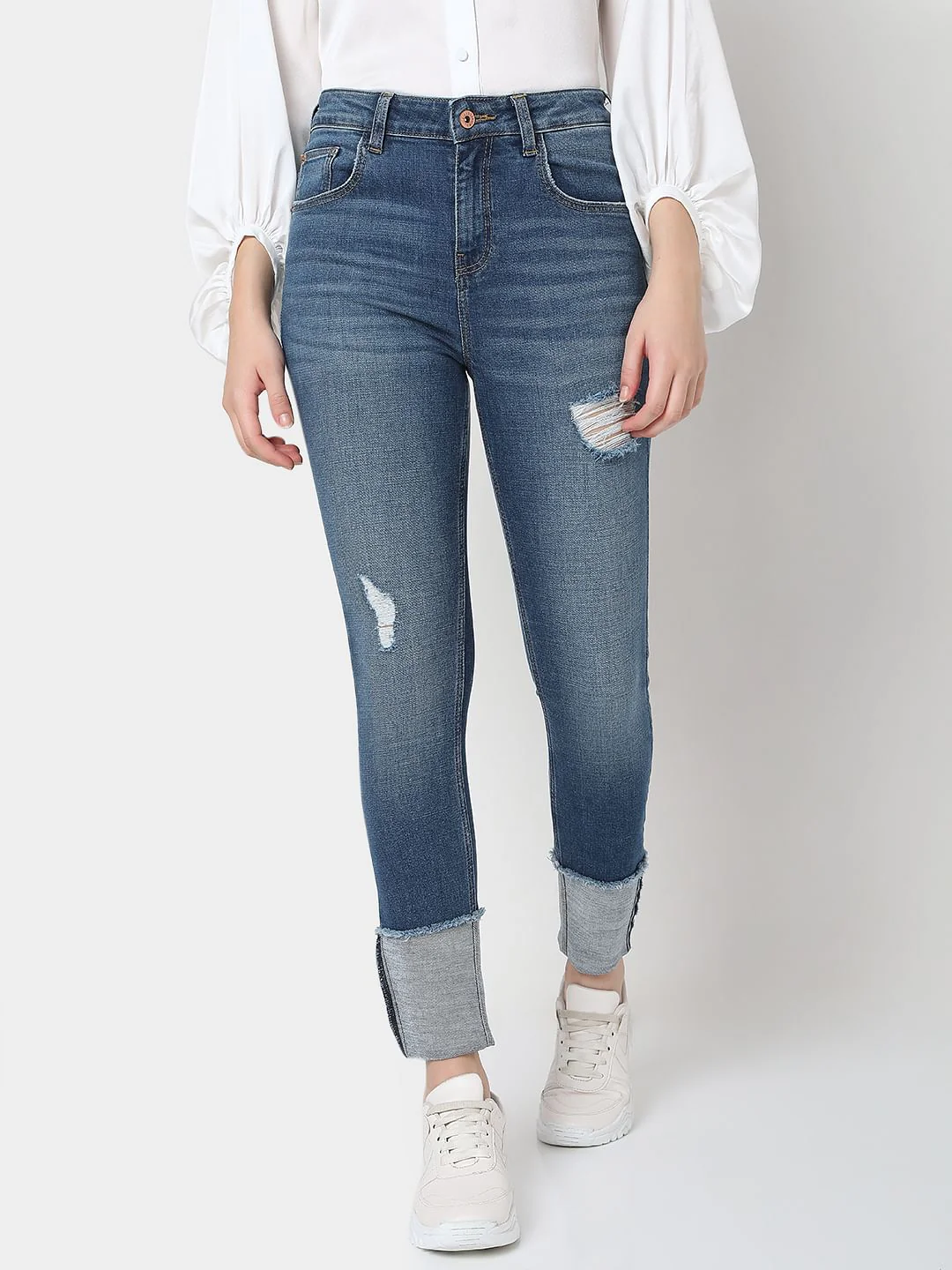 Blue High Rise Distressed Wendy Skinny Jeans - Image 2