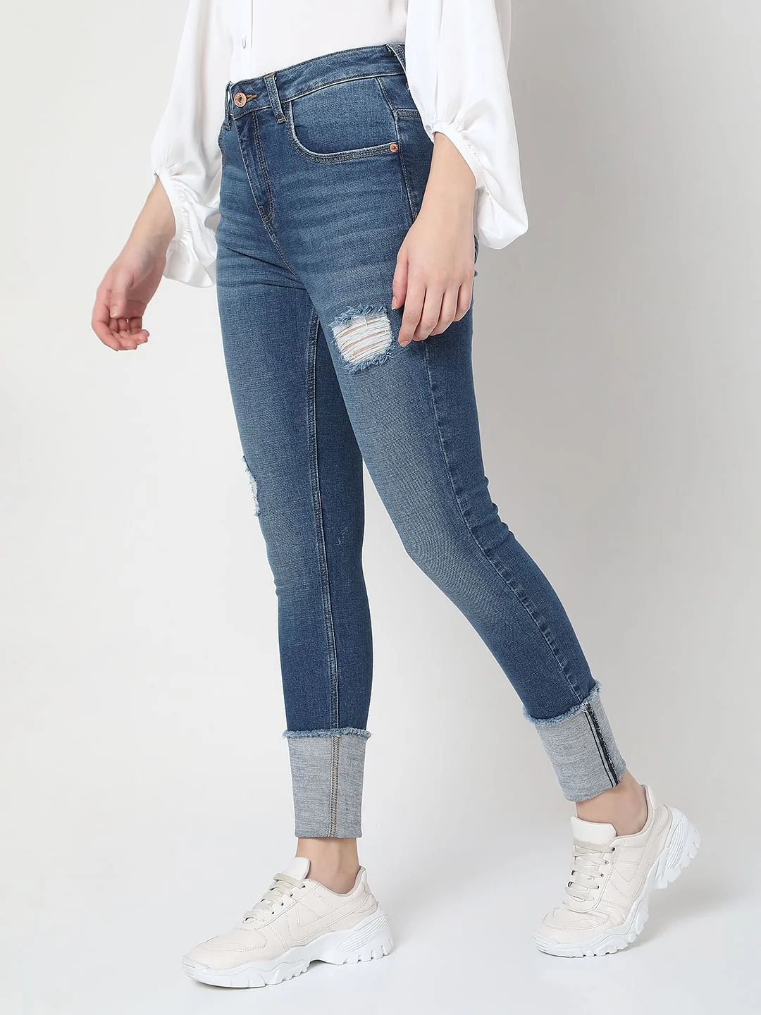 Blue High Rise Distressed Wendy Skinny Jeans - Image 3
