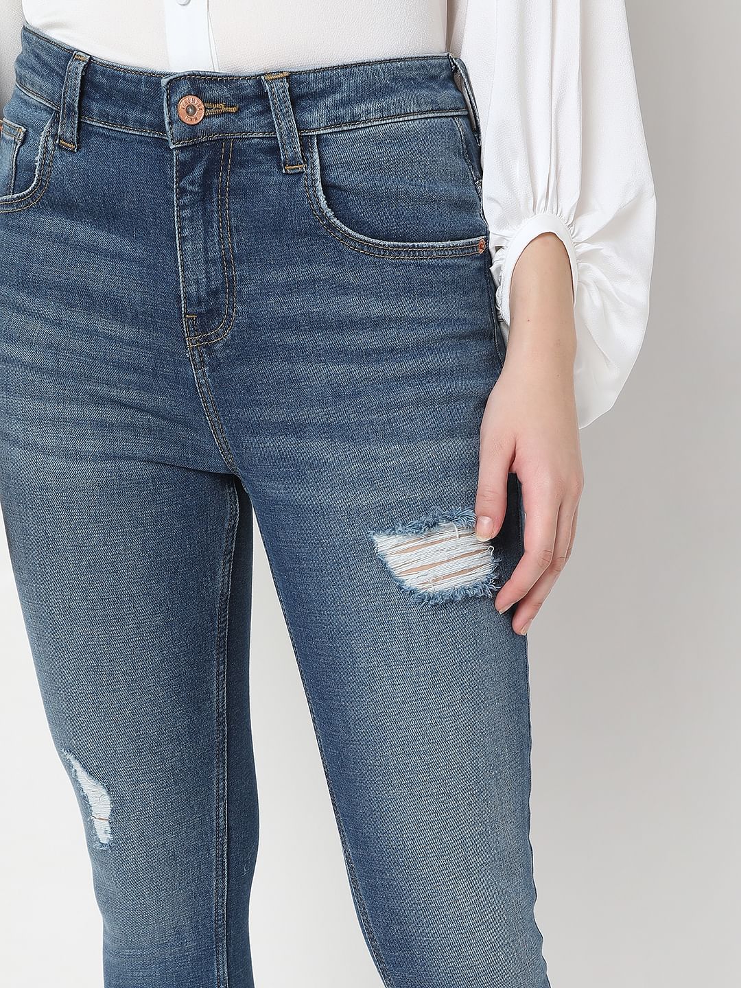 Blue High Rise Distressed Wendy Skinny Jeans - Image 4