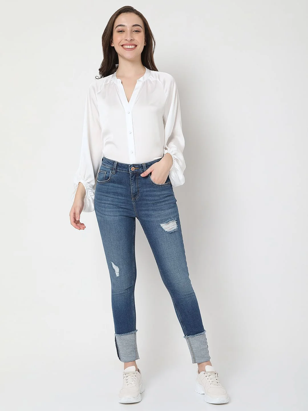 Blue High Rise Distressed Wendy Skinny Jeans - Image 5