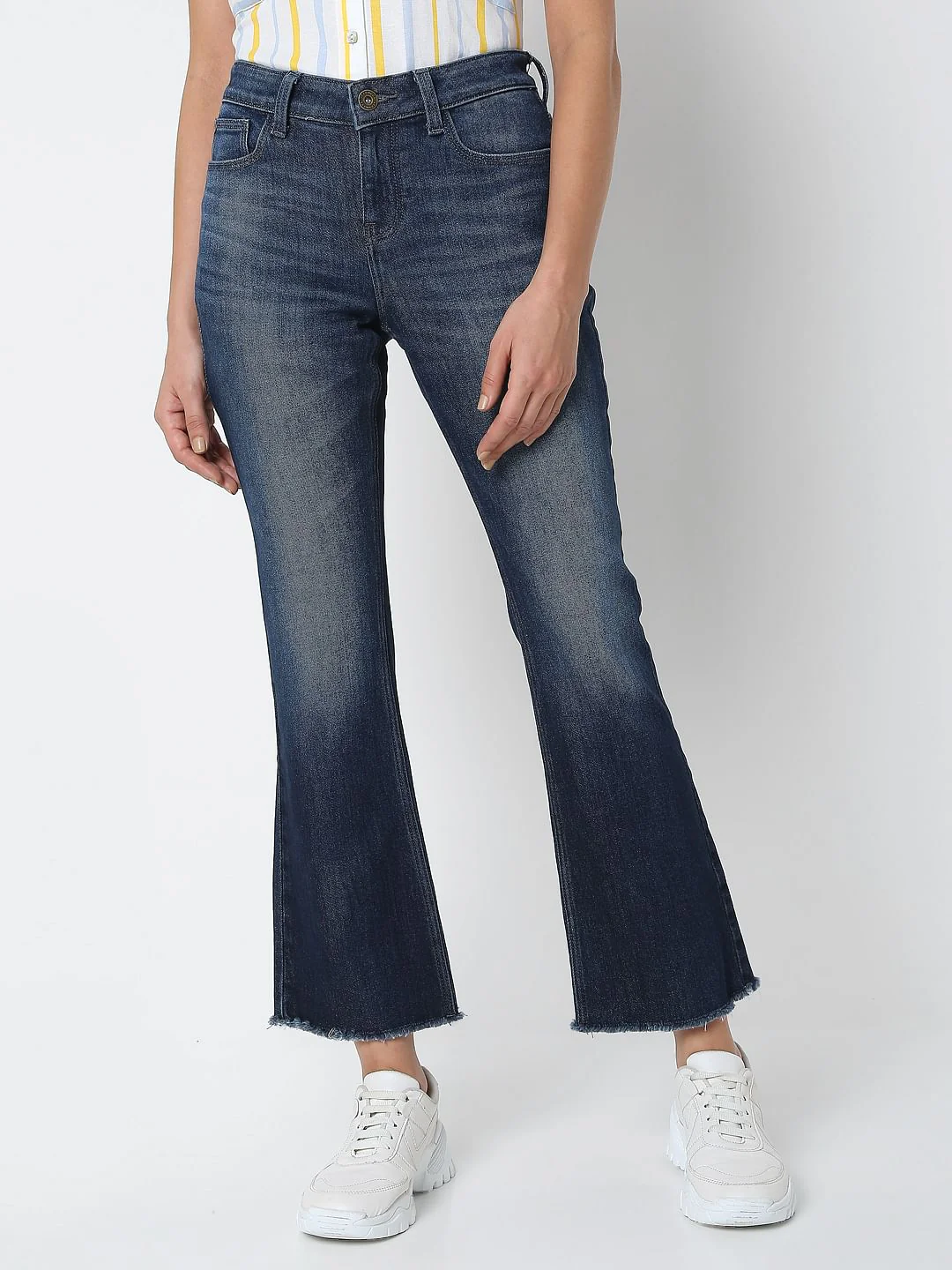 Blue Mid Rise Frayed Hem Petra Bootcut Jeans - Image 2