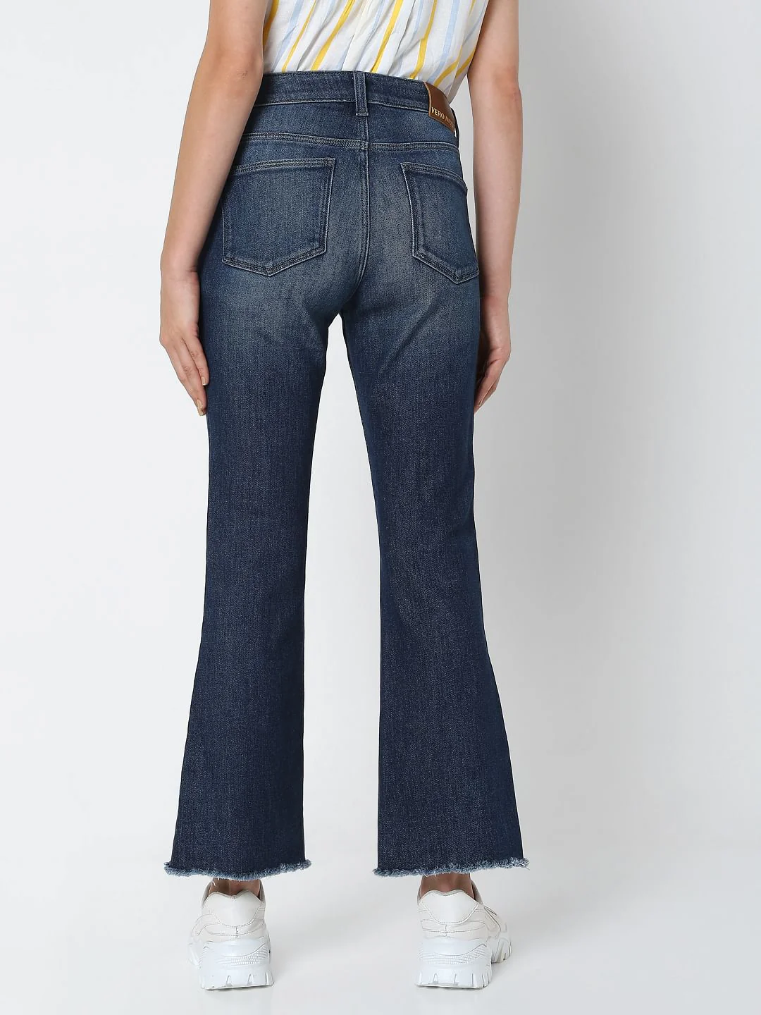 Blue Mid Rise Frayed Hem Petra Bootcut Jeans - Image 4