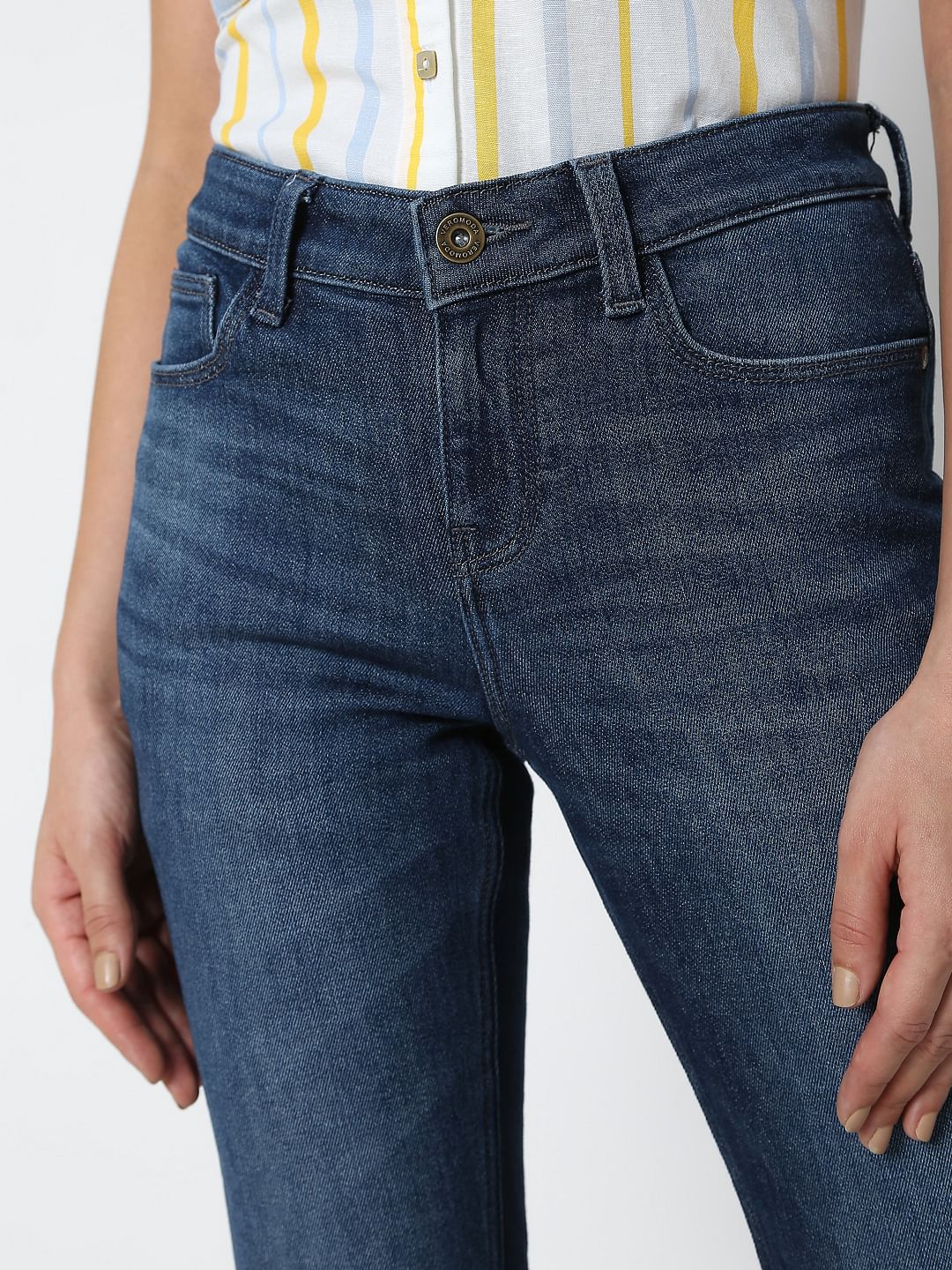 Blue Mid Rise Frayed Hem Petra Bootcut Jeans - Image 5