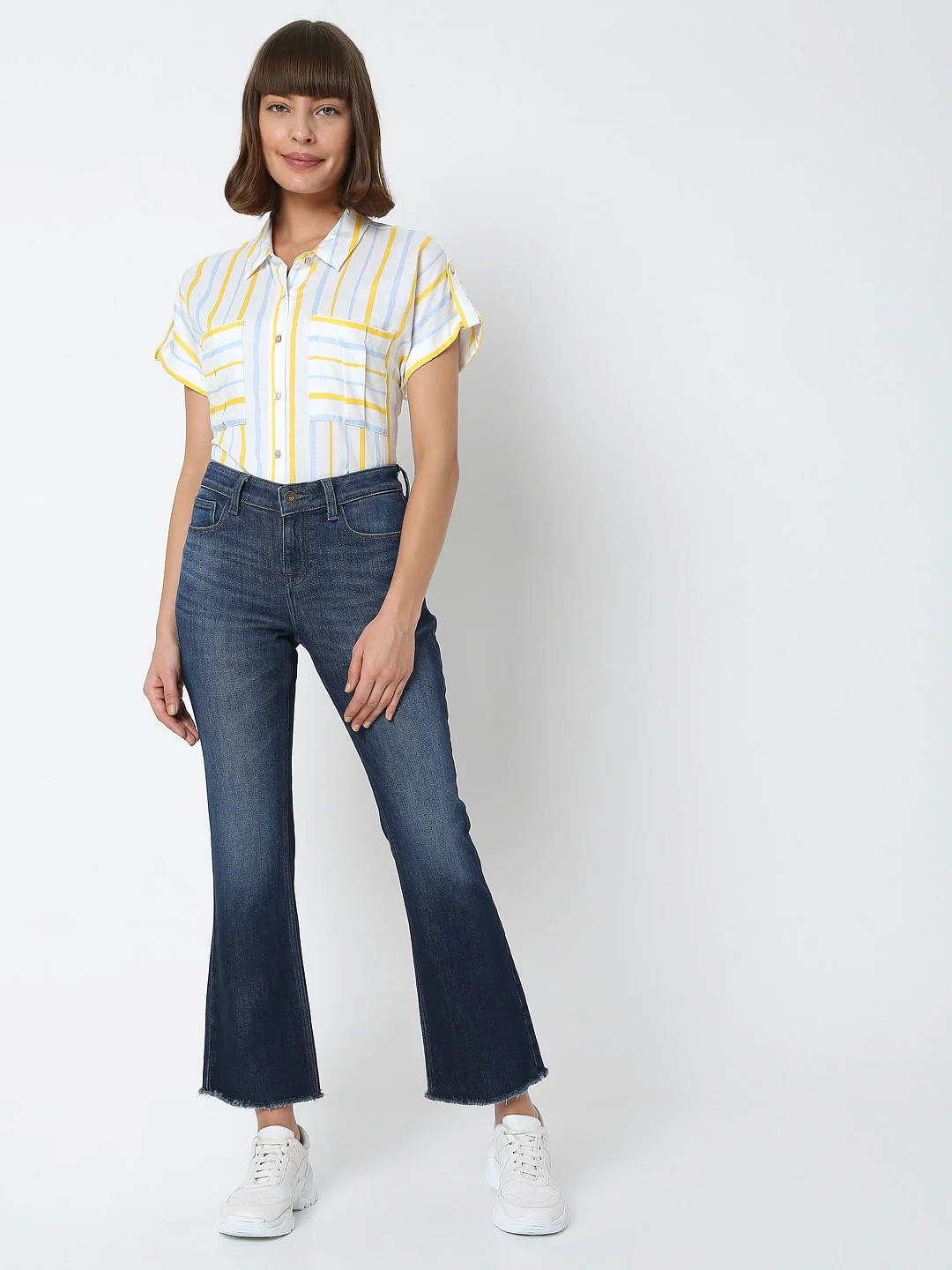 Blue Mid Rise Frayed Hem Petra Bootcut Jeans - Image 6