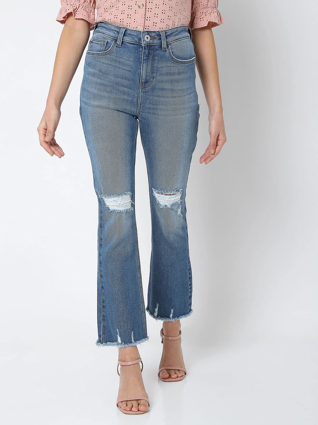 Light Blue High Rise Ripped Petra Bootcut Jeans - Image 2