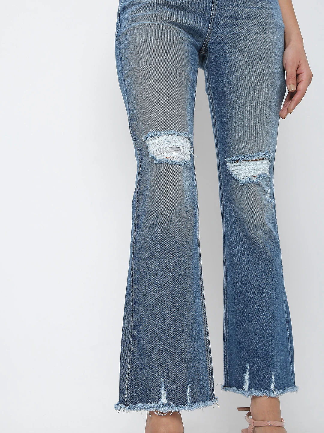 Light Blue High Rise Ripped Petra Bootcut Jeans - Image 5