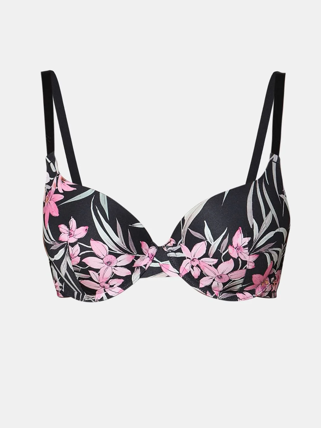 Black Floral Padded Semi Coverage Push-Up Bra - Image 7