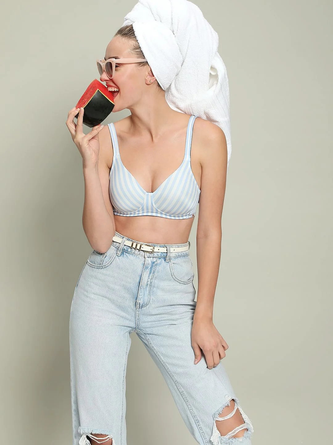 Intimates Blue Striped Padded Non-Wired T-Shirt Bra - Image 11