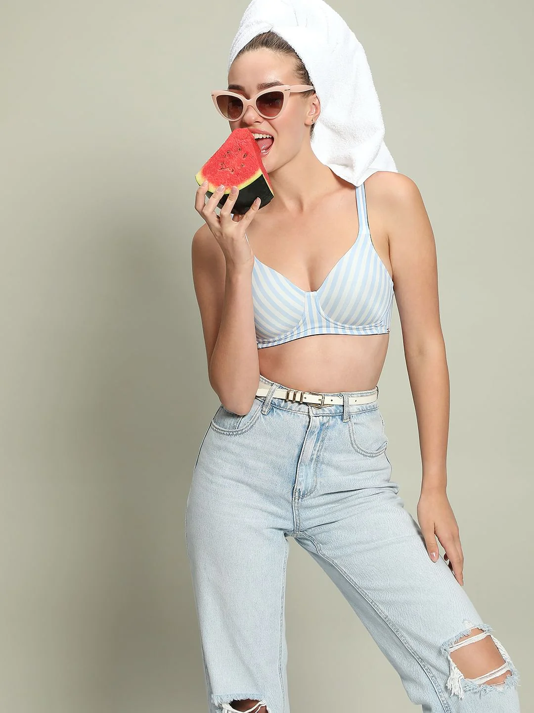 Intimates Blue Striped Padded Non-Wired T-Shirt Bra - Image 9