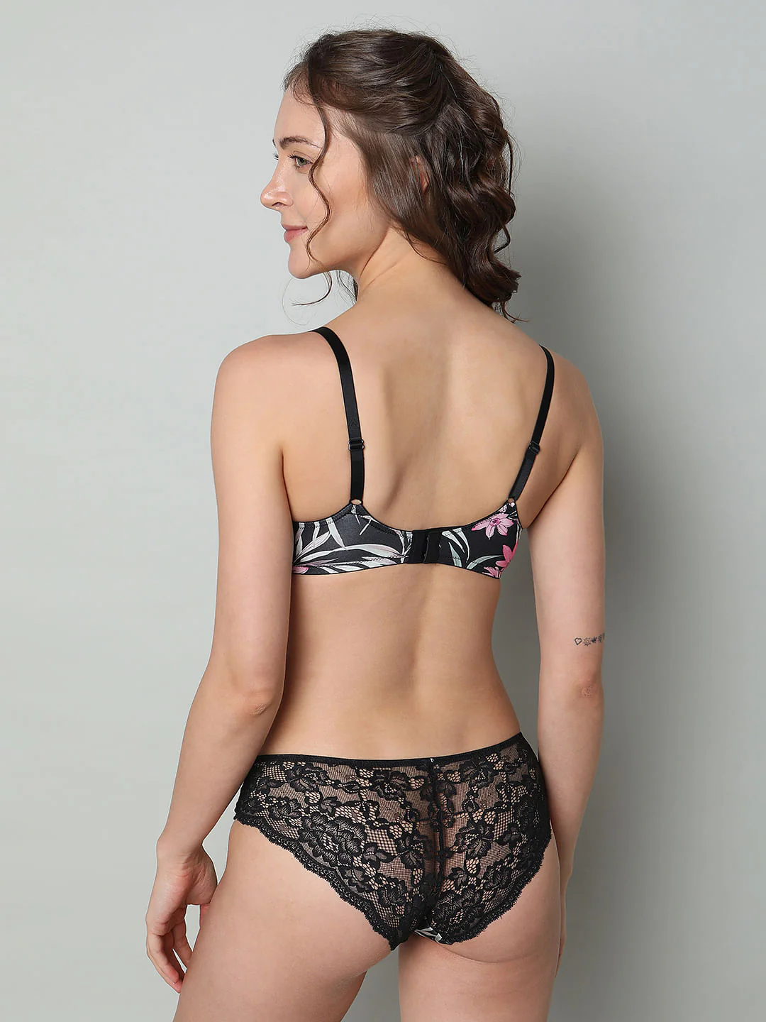 Black Floral Print Padded T-Shirt Bra - Image 4