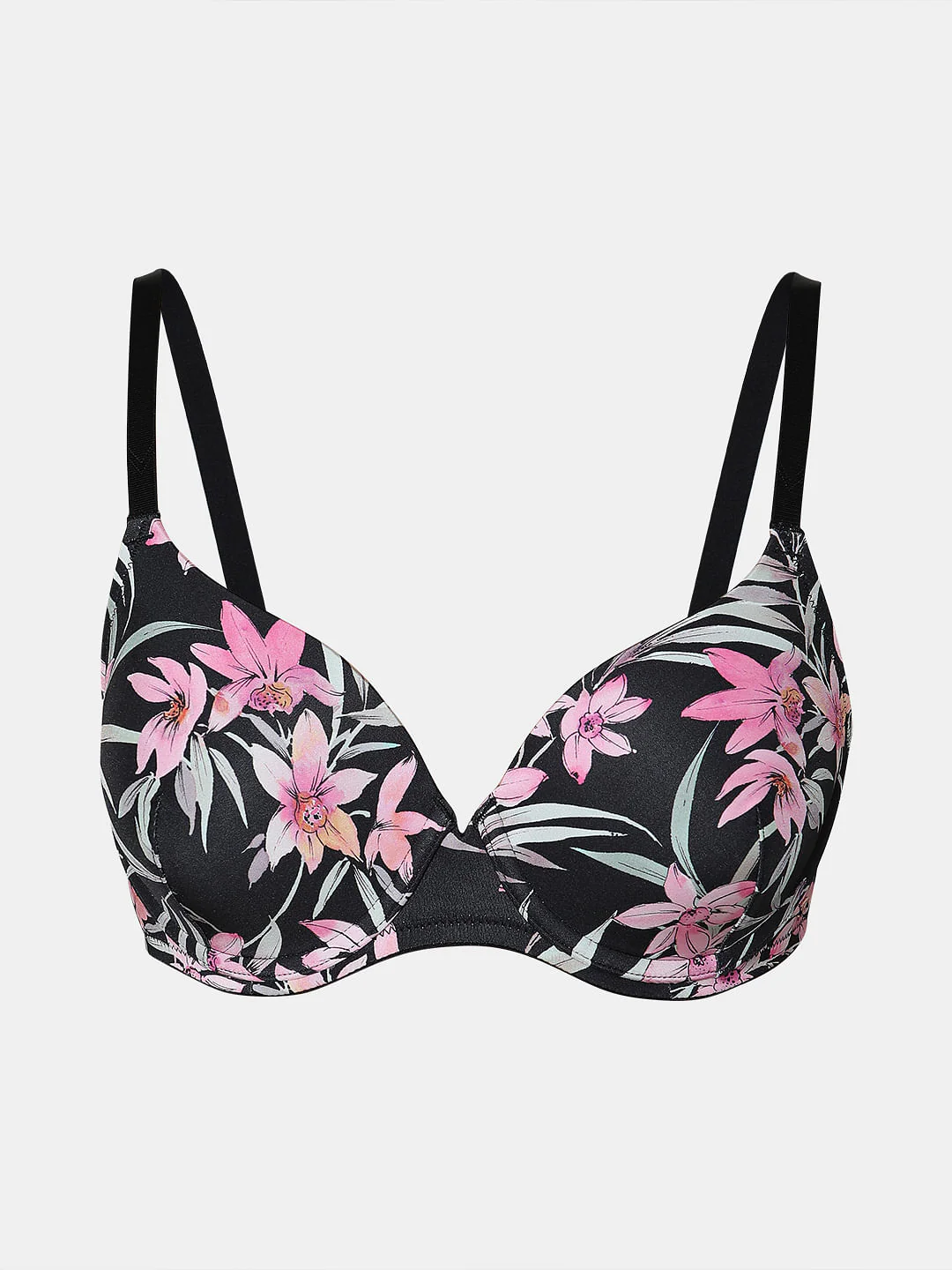 Black Floral Print Padded T-Shirt Bra - Image 7