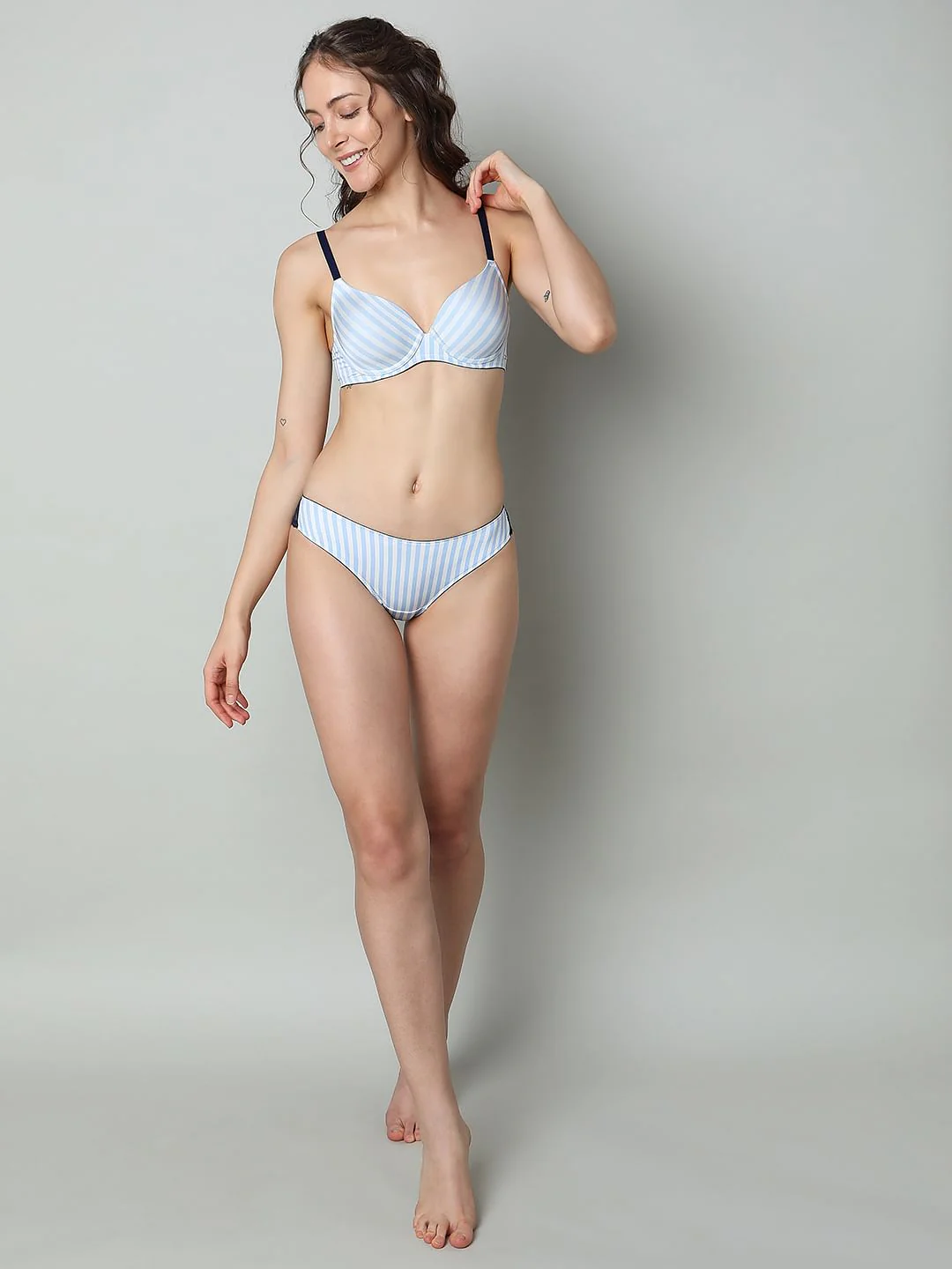 Blue Striped Padded T-Shirt Bra - Image 5