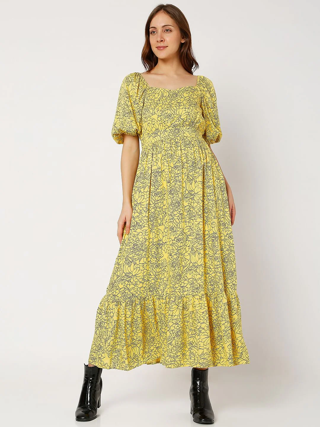 Yellow Floral Print Maxi Dress - Image 2