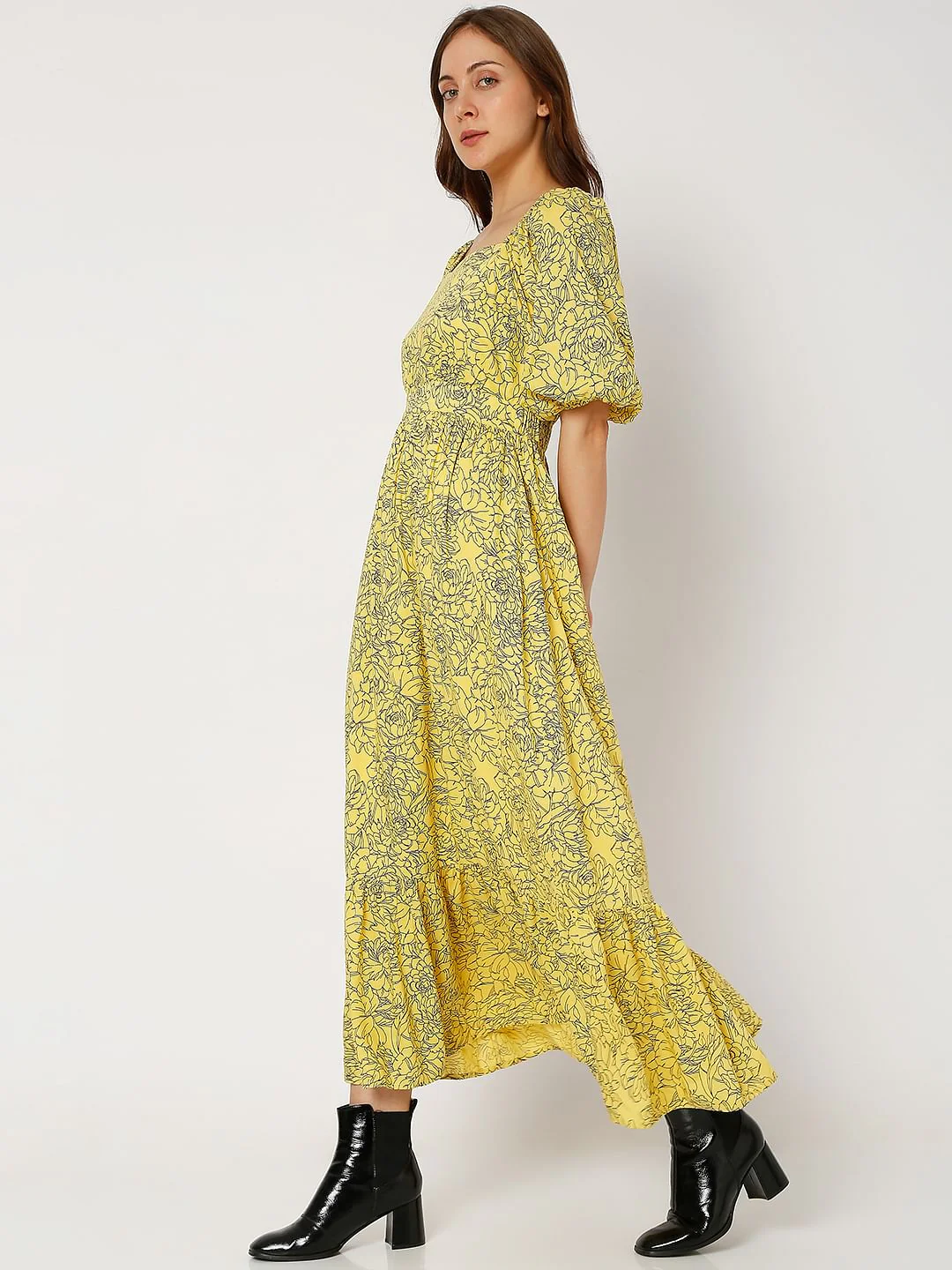 Yellow Floral Print Maxi Dress - Image 3