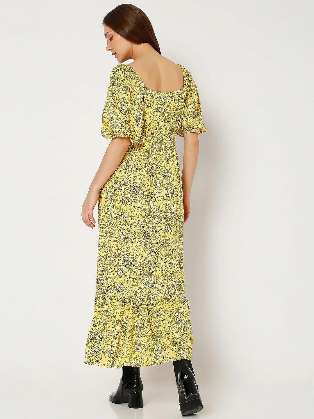 Yellow Floral Print Maxi Dress - Image 4