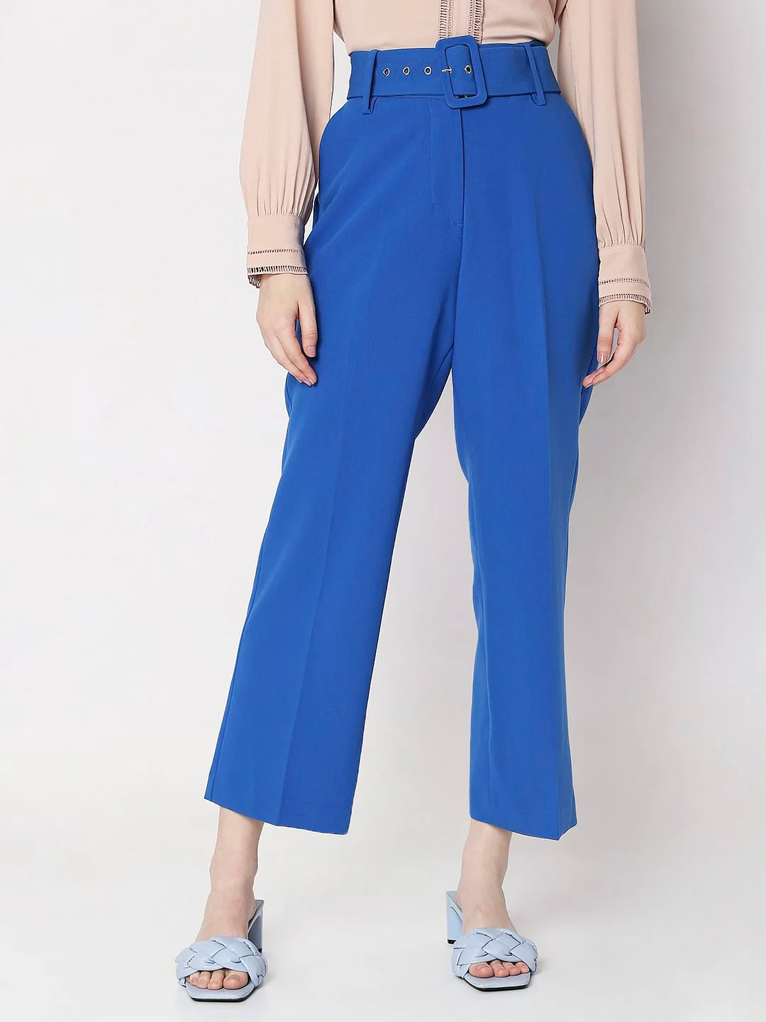 Blue High Rise Belted Pants - Image 2