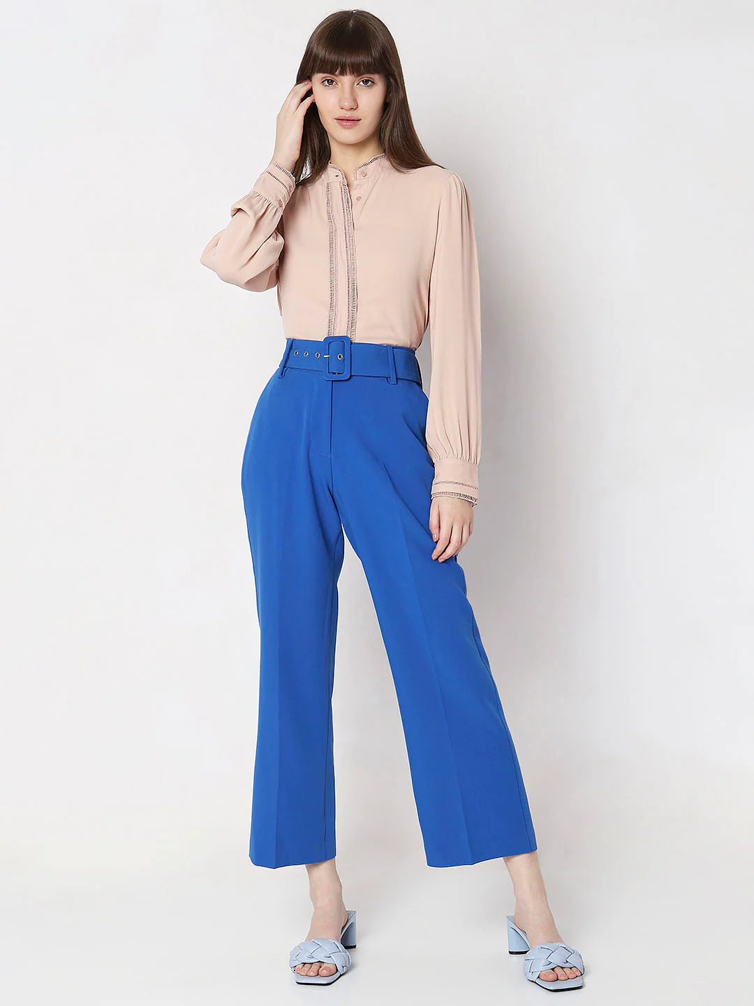Blue High Rise Belted Pants - Image 5