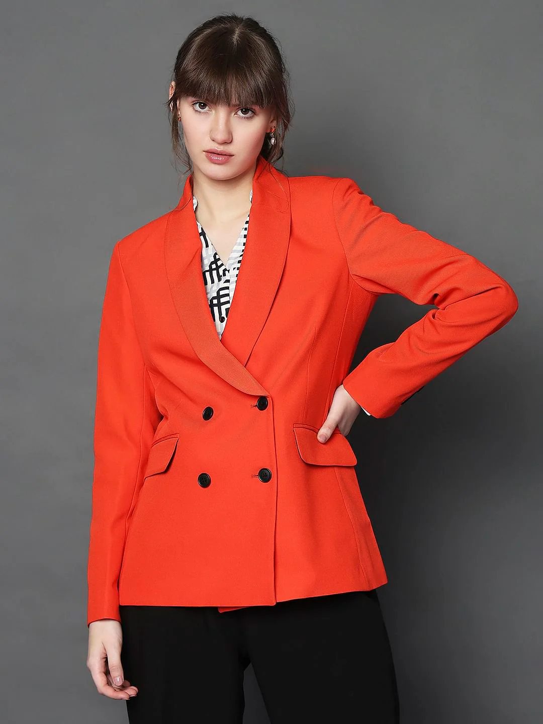 Orange Shawl Lapel Collar Blazer - Image 2