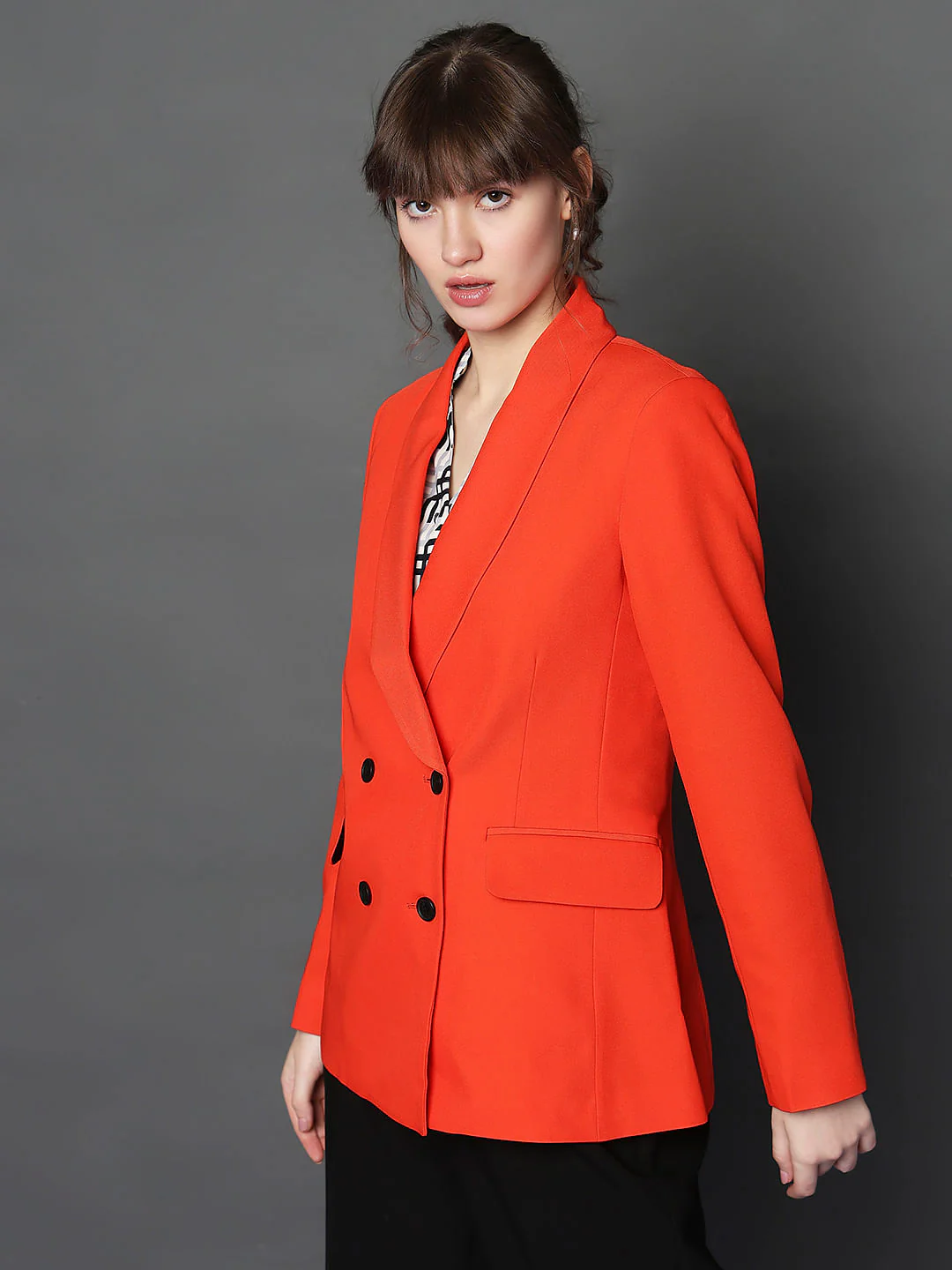 Orange Shawl Lapel Collar Blazer - Image 3