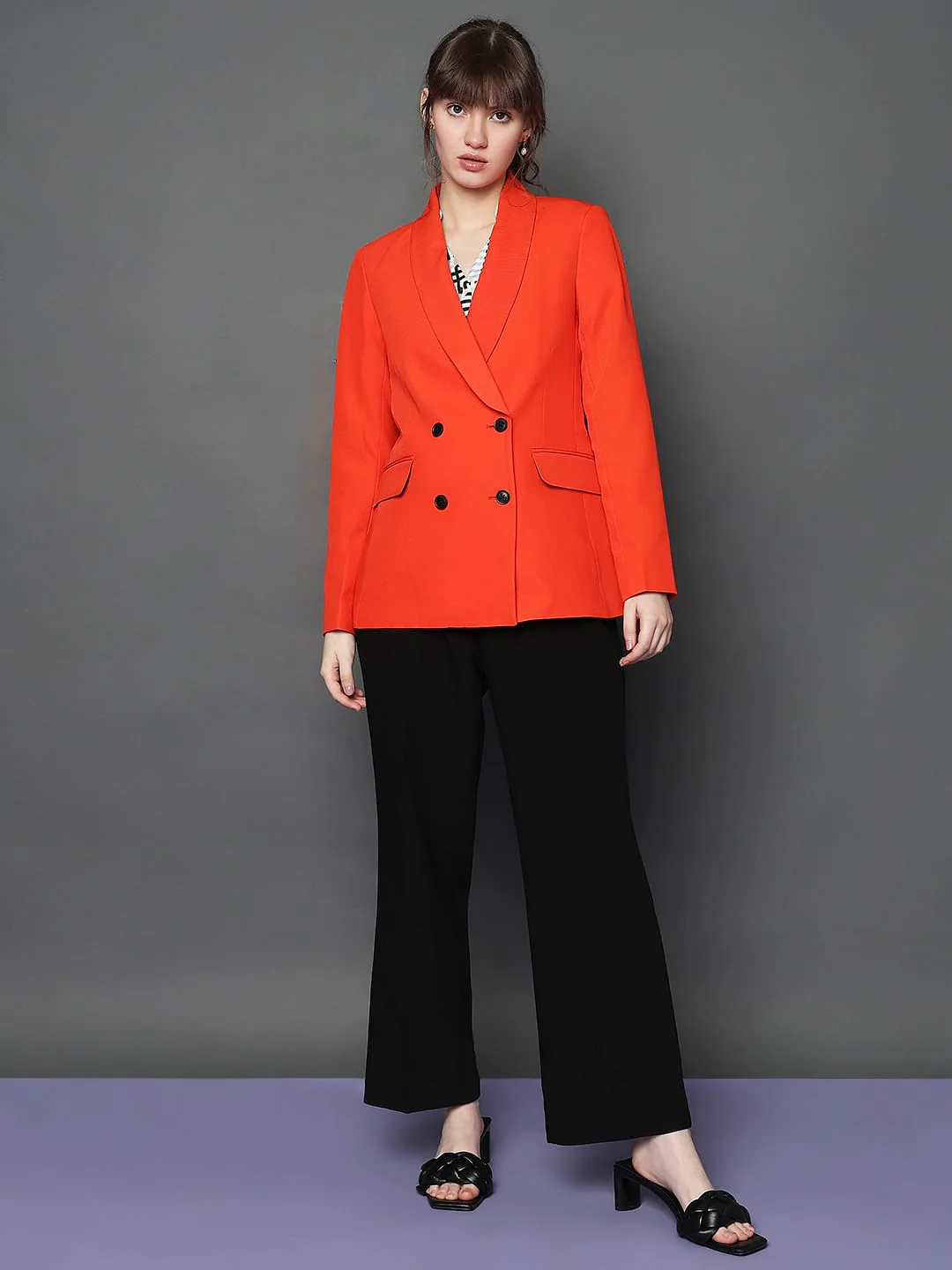 Orange Shawl Lapel Collar Blazer - Image 5
