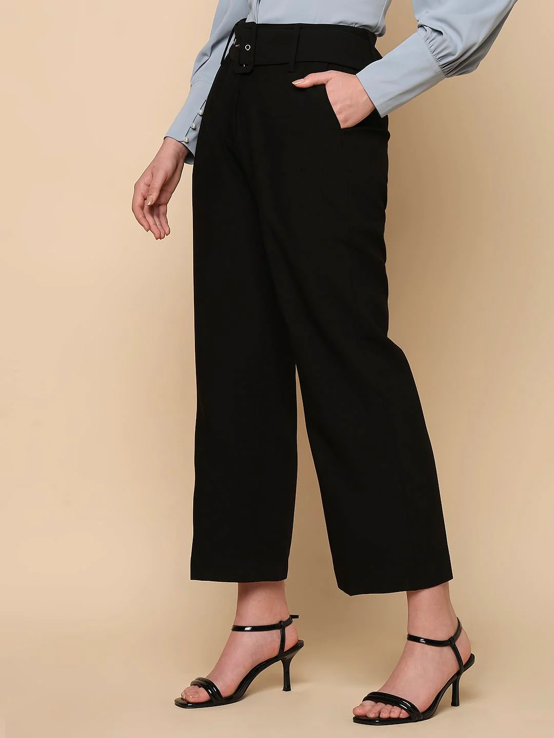 Black High Rise Belted Pants - Image 3