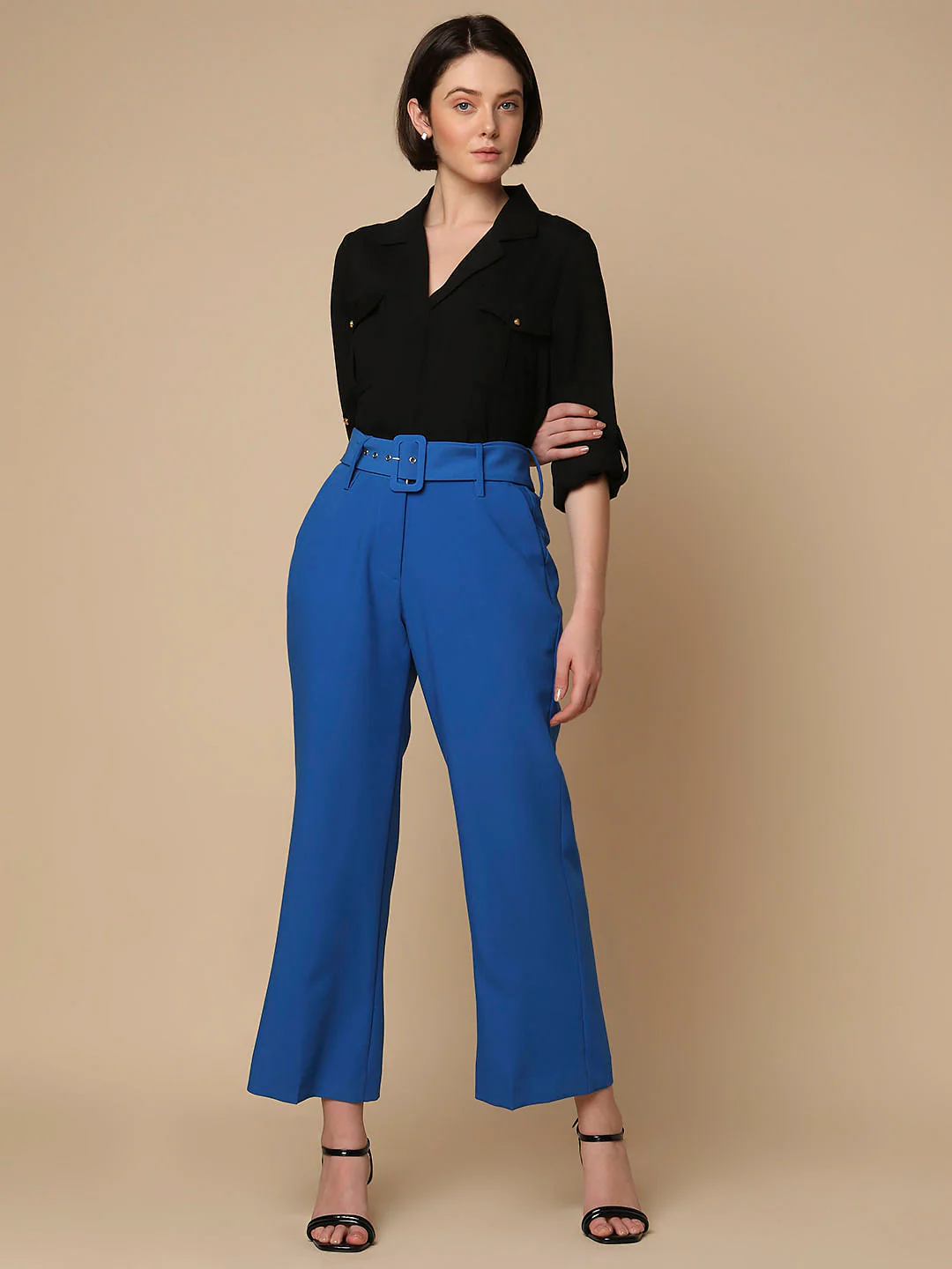 Blue High Rise Belted Pants - Image 5