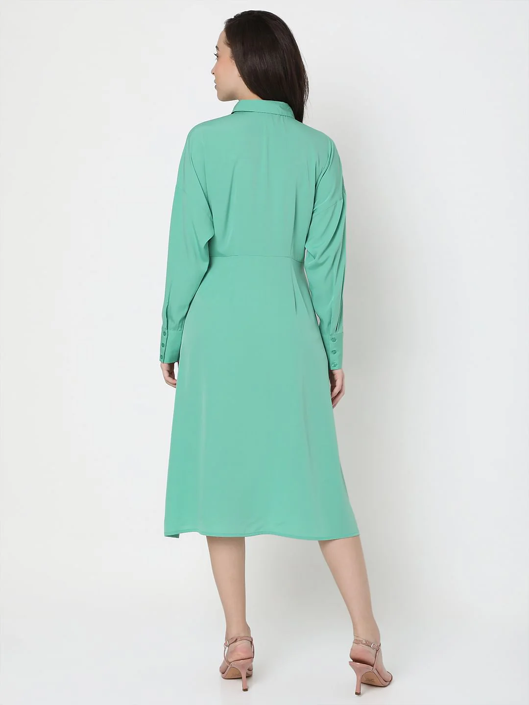 Green Tie-Up Shirt Dress - Image 4