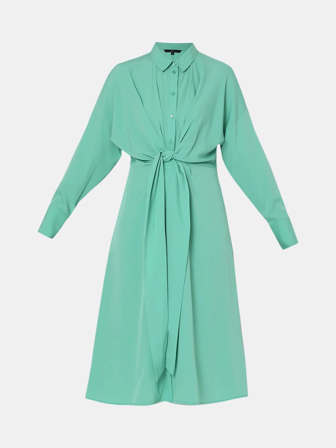 Green Tie-Up Shirt Dress - Image 6